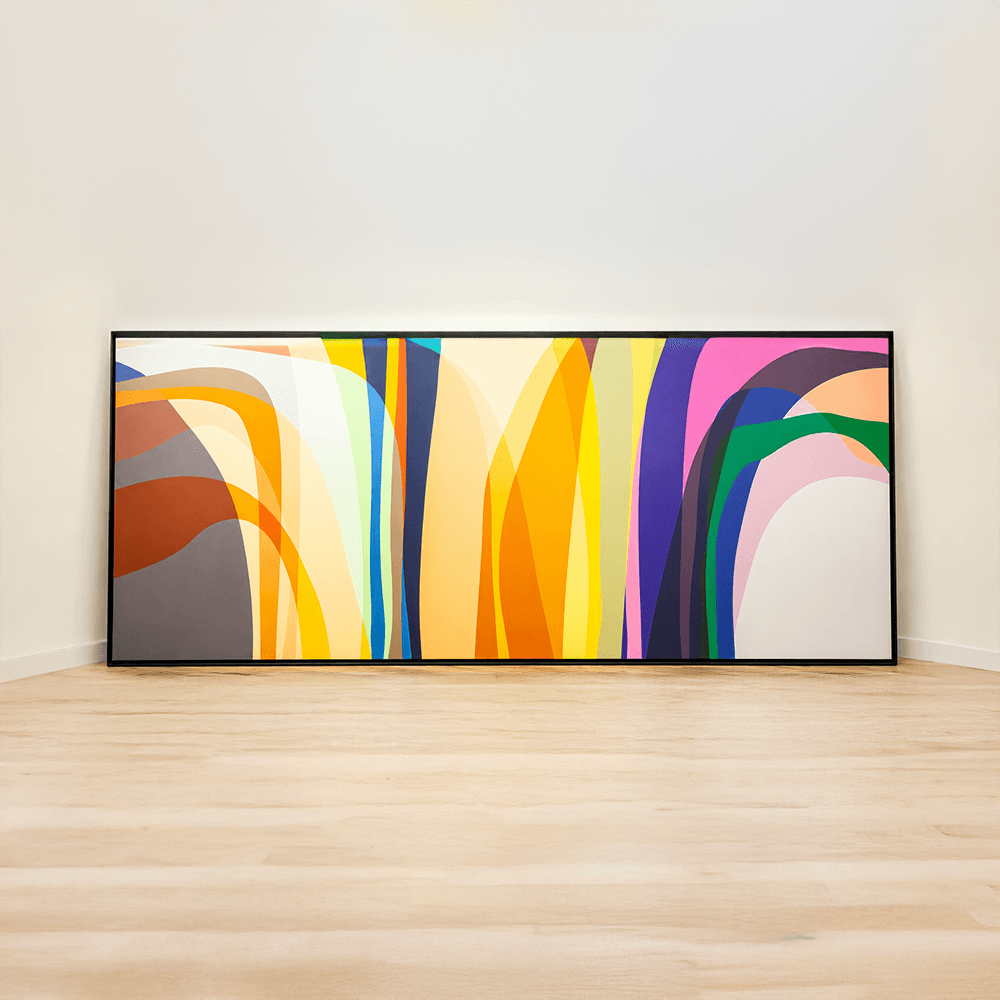 Quadro tela em canvas - PEÇAS SOBREPOSTAS 14 -  225x90cm - Moldura Canaleta Alta Preta